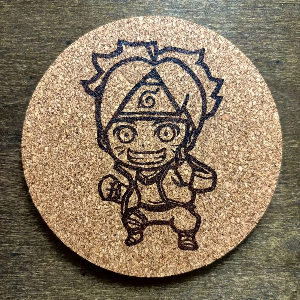 Boruto Chibi Style Laser Engraved Cork Coaster